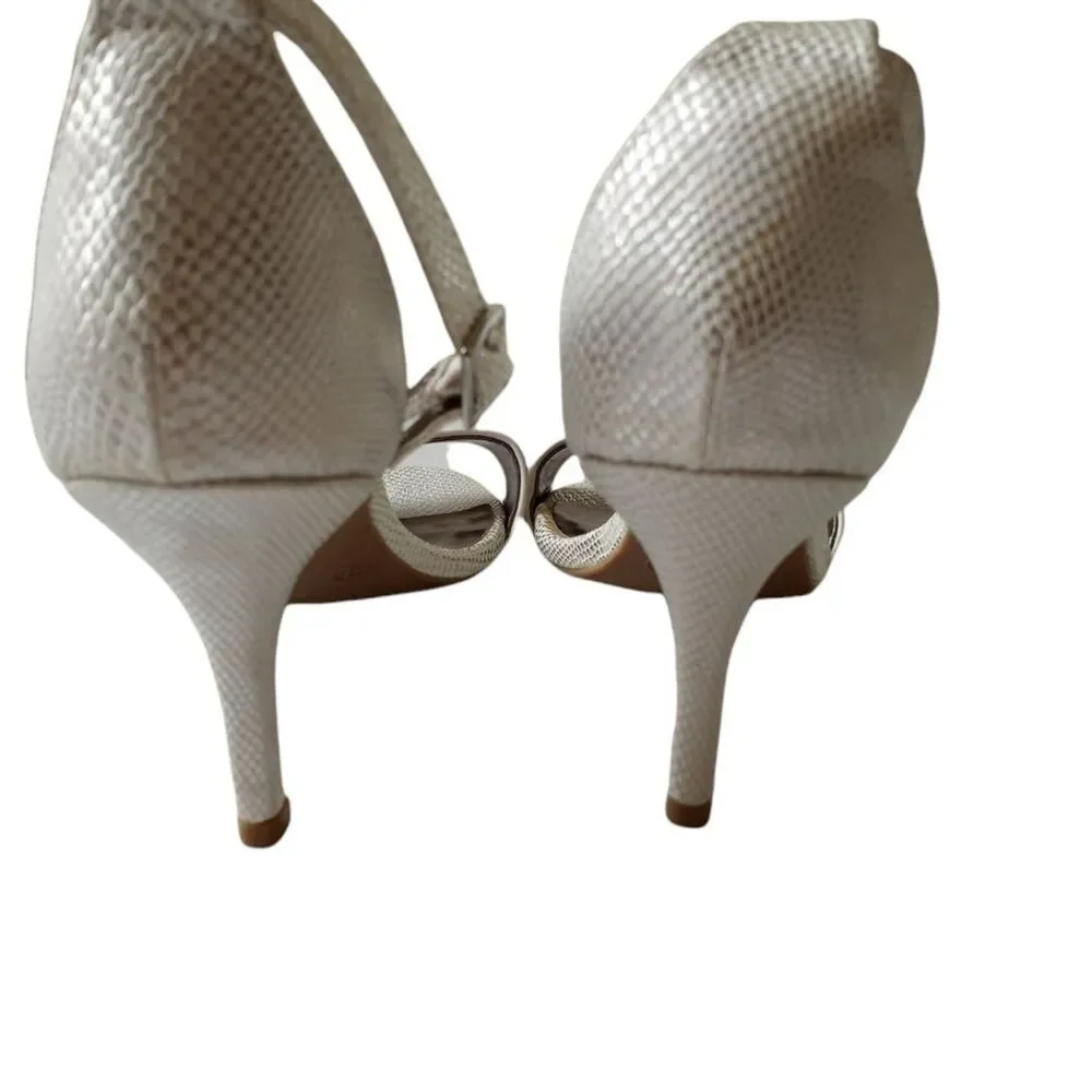Women’s Silver Textured Open Toe Ankle Strap Stiletto Heel Sandals Size 7 - Picture 4 of 10